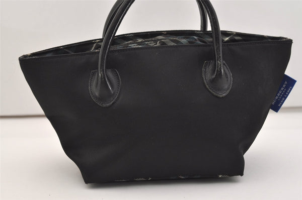 Authentic BURBERRY BLUE LABEL Check Hand Bag Purse Nylon Leather Black 4885J