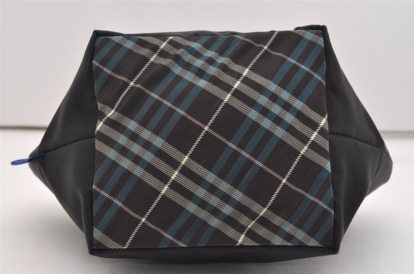 Authentic BURBERRY BLUE LABEL Check Hand Bag Purse Nylon Leather Black 4885J