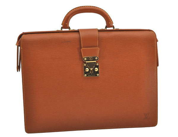 Authentic Louis Vuitton Epi Serviette Fermoir Briefcase Brown M54358 LV 4886J