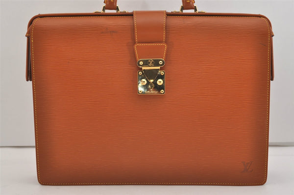 Authentic Louis Vuitton Epi Serviette Fermoir Briefcase Brown M54358 LV 4886J