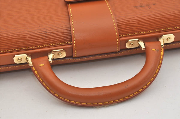 Authentic Louis Vuitton Epi Serviette Fermoir Briefcase Brown M54358 LV 4886J