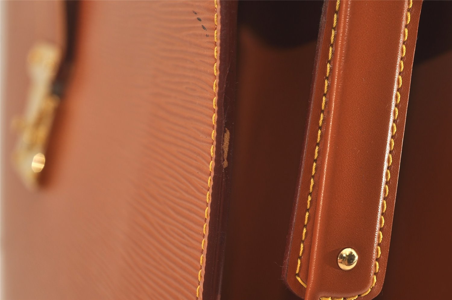 Authentic Louis Vuitton Epi Serviette Fermoir Briefcase Brown M54358 LV 4886J