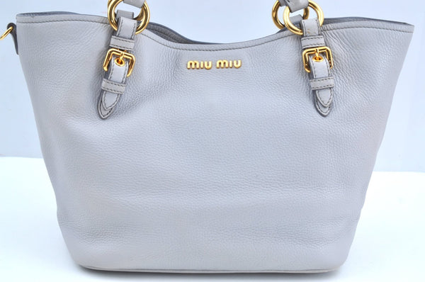 Authentic MIU MIU Leather 2Way Shoulder Crossbody Hand Tote Bag Light Gray 4889H