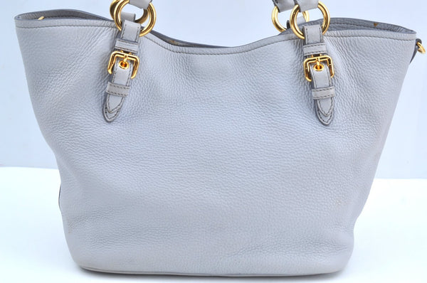 Authentic MIU MIU Leather 2Way Shoulder Crossbody Hand Tote Bag Light Gray 4889H