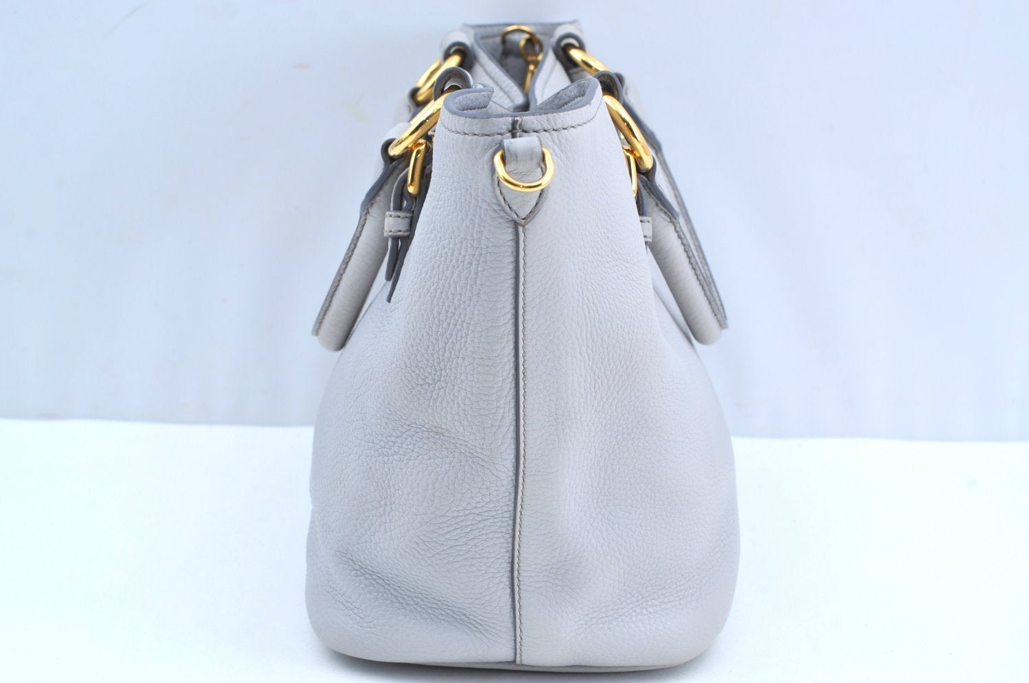 Authentic MIU MIU Leather 2Way Shoulder Crossbody Hand Tote Bag Light Gray 4889H