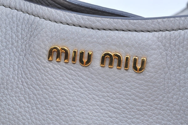 Authentic MIU MIU Leather 2Way Shoulder Crossbody Hand Tote Bag Light Gray 4889H