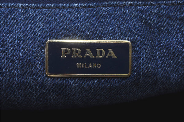 Authentic PRADA Canapa L Vintage Tote Hand Bag Denim Blue 4889I