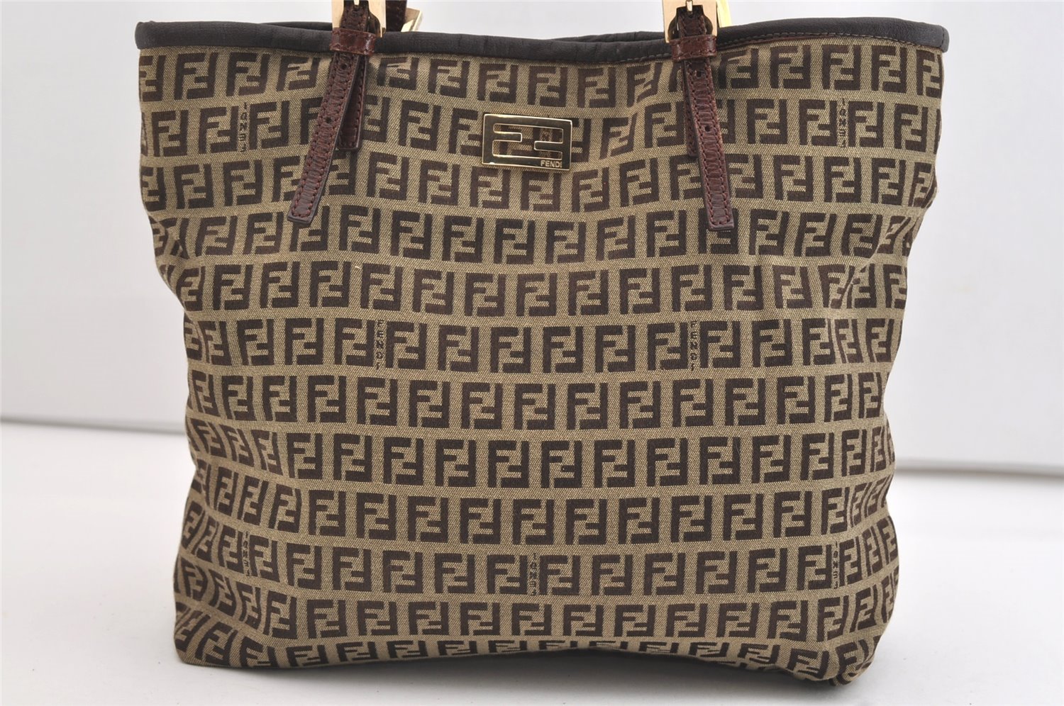 Authentic FENDI Zucchino Vintage Shoulder Tote Bag Canvas Leather Brown 4890J