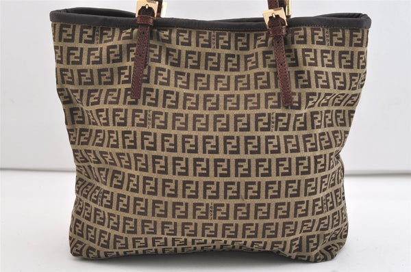 Authentic FENDI Zucchino Vintage Shoulder Tote Bag Canvas Leather Brown 4890J