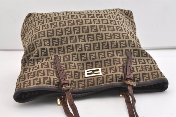 Authentic FENDI Zucchino Vintage Shoulder Tote Bag Canvas Leather Brown 4890J