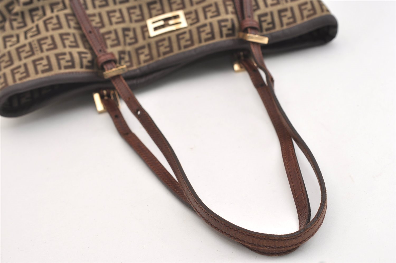 Authentic FENDI Zucchino Vintage Shoulder Tote Bag Canvas Leather Brown 4890J