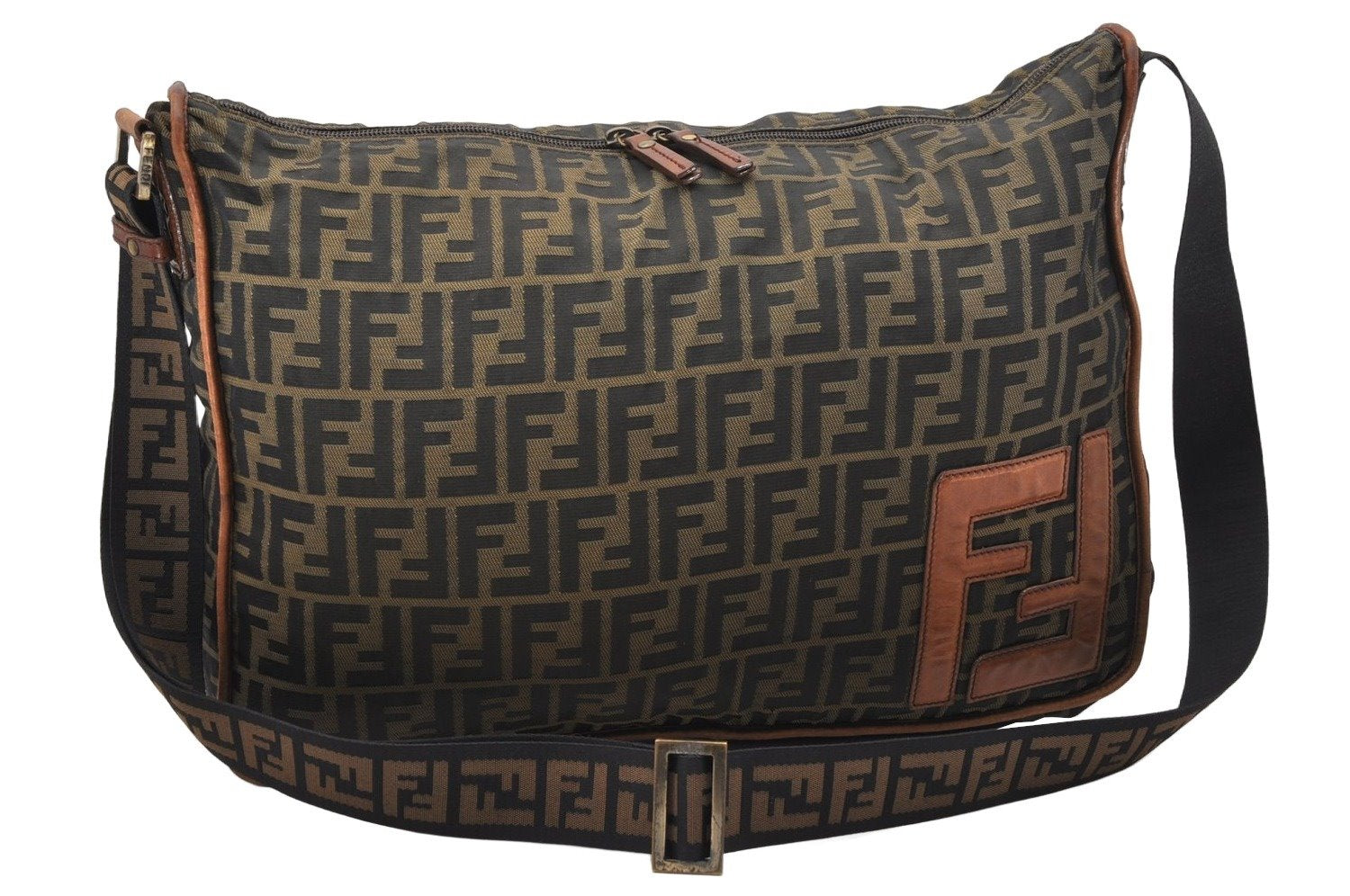 Authentic FENDI Zucca Shoulder Cross Body Bag Canvas Leather Brown Junk 4890K