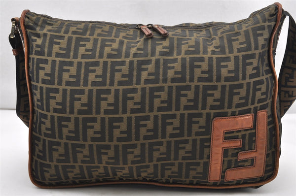 Authentic FENDI Zucca Shoulder Cross Body Bag Canvas Leather Brown Junk 4890K