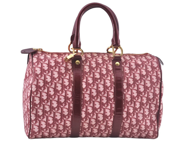 Authentic Christian Dior Trotter Boston Hand Bag PVC Enamel Red 4891H
