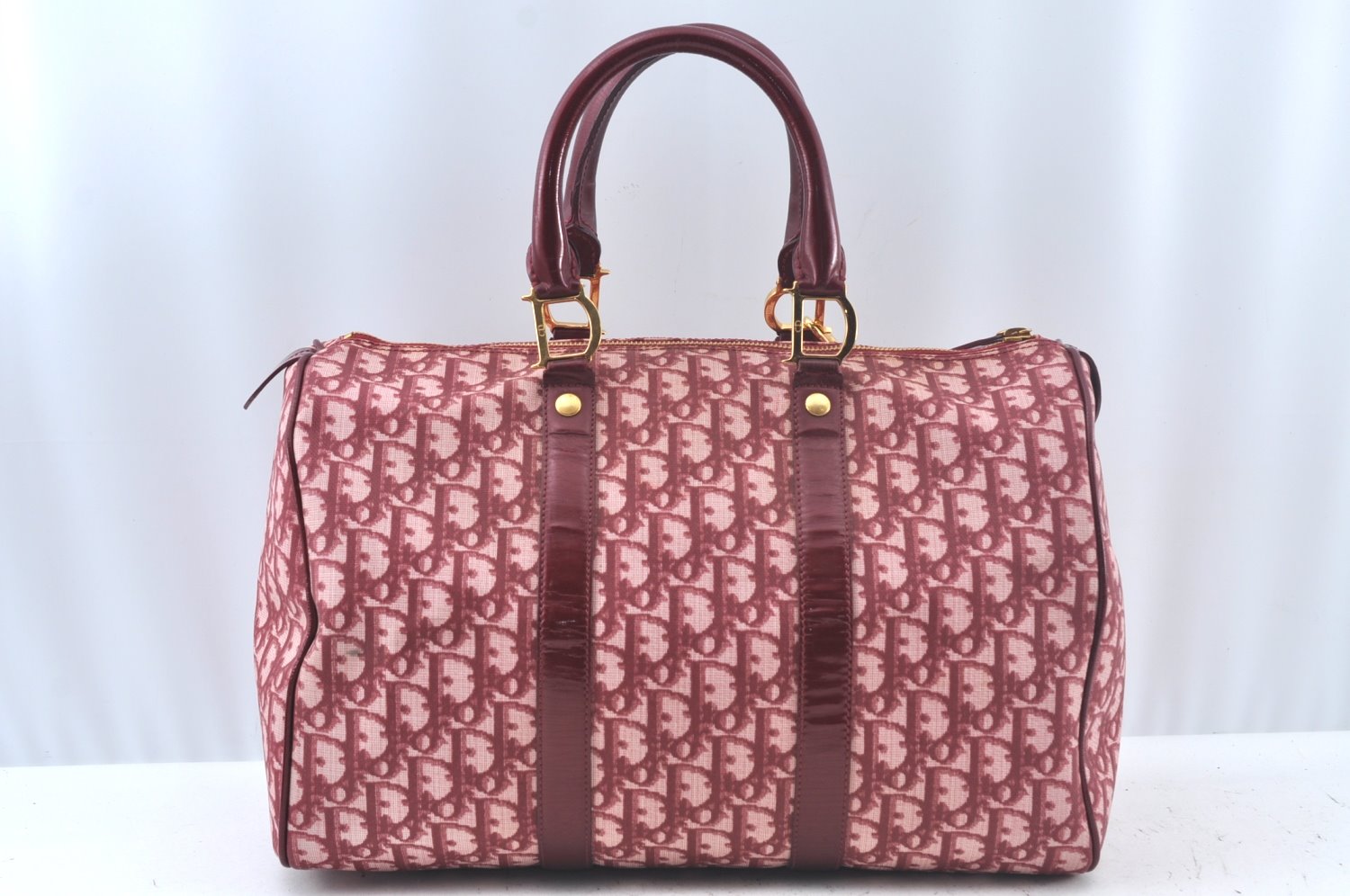 Authentic Christian Dior Trotter Boston Hand Bag PVC Enamel Red 4891H