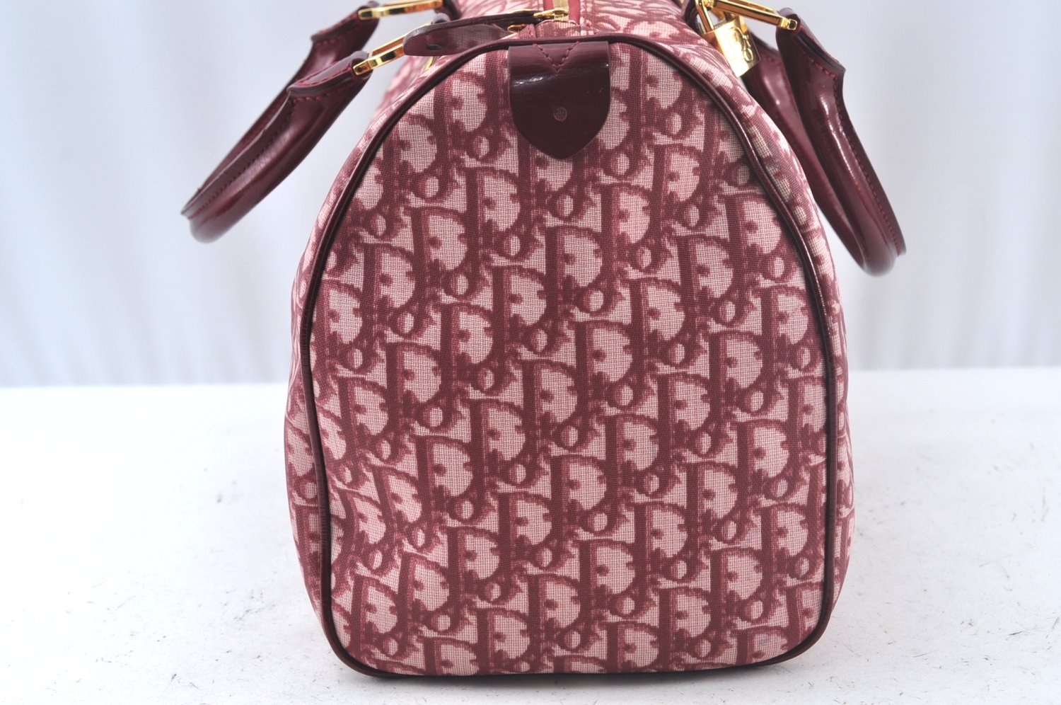 Authentic Christian Dior Trotter Boston Hand Bag PVC Enamel Red 4891H