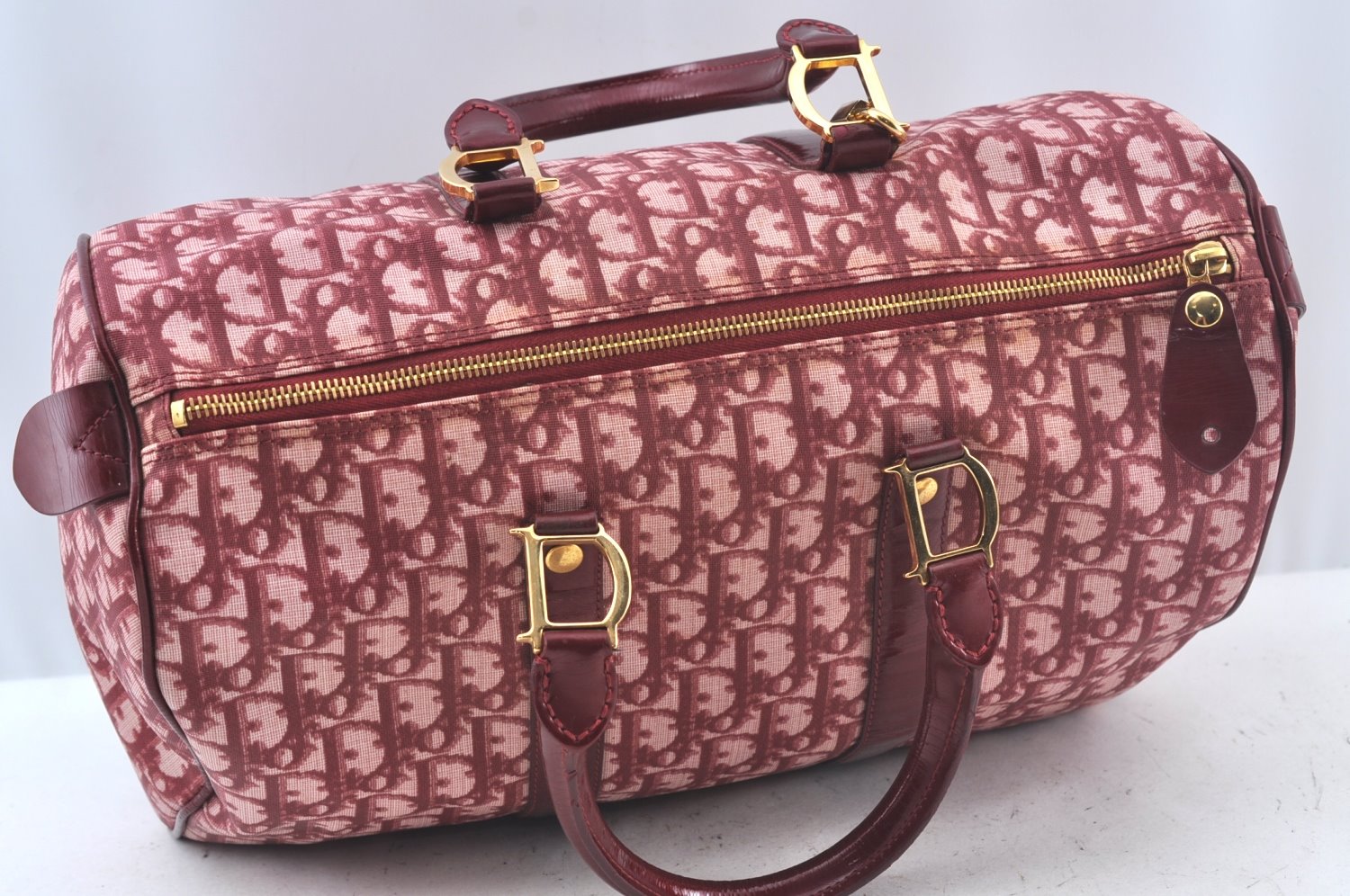 Authentic Christian Dior Trotter Boston Hand Bag PVC Enamel Red 4891H