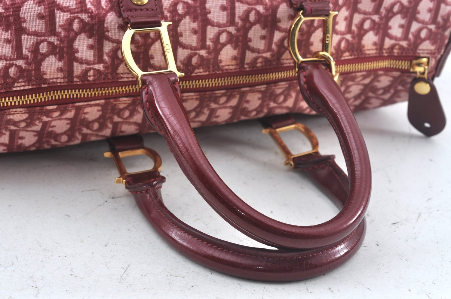 Authentic Christian Dior Trotter Boston Hand Bag PVC Enamel Red 4891H