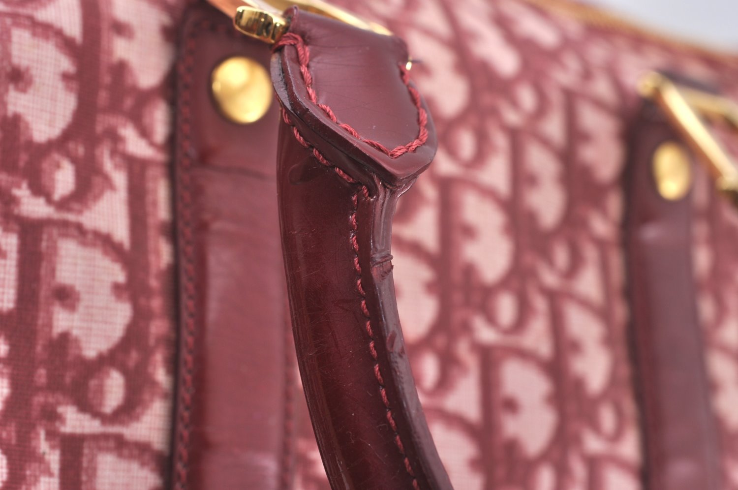 Authentic Christian Dior Trotter Boston Hand Bag PVC Enamel Red 4891H