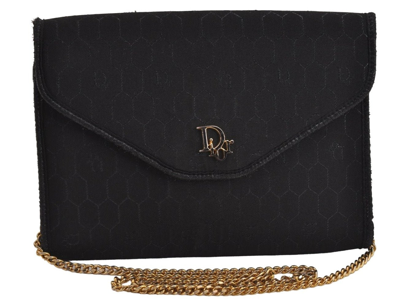 Authentic Christian Dior Honeycomb Shoulder Bag Canvas Leather Black 4891J
