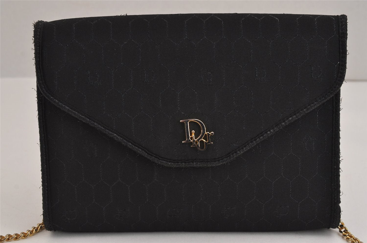 Authentic Christian Dior Honeycomb Shoulder Bag Canvas Leather Black 4891J