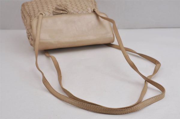 Authentic BOTTEGA VENETA Tassel Intrecciato Leather Shoulder Bag Beige 4892J