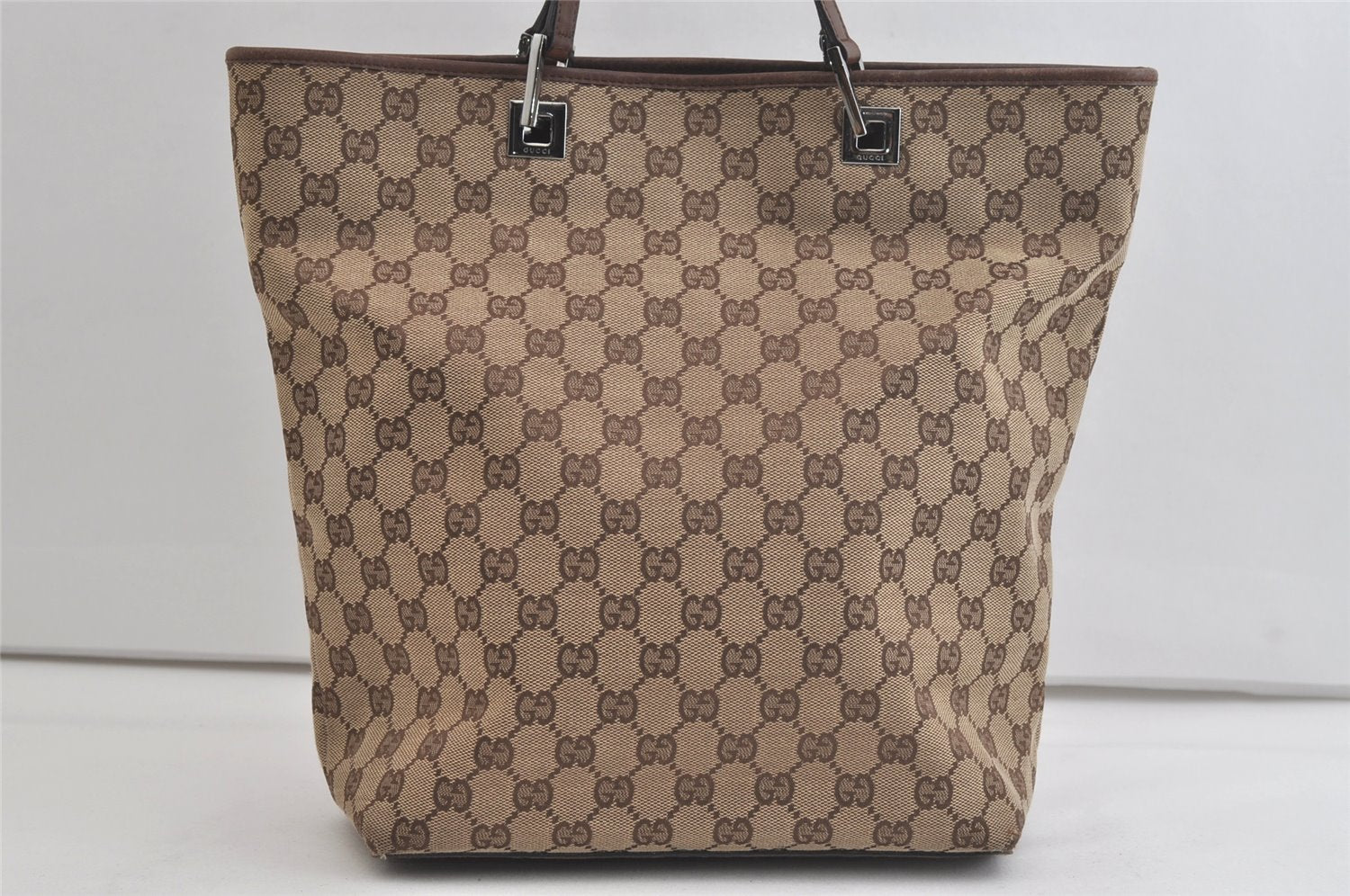Authentic GUCCI Vintage Shoulder Tote Bag GG Canvas Leather 31243 Brown 4892K
