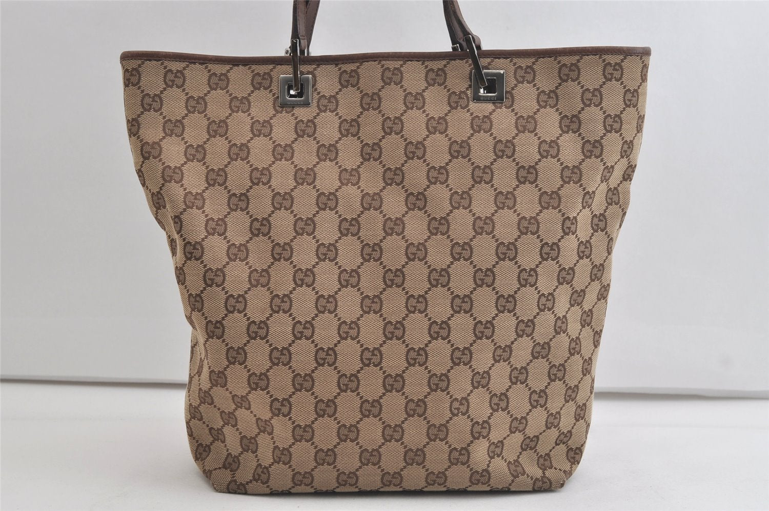 Authentic GUCCI Vintage Shoulder Tote Bag GG Canvas Leather 31243 Brown 4892K