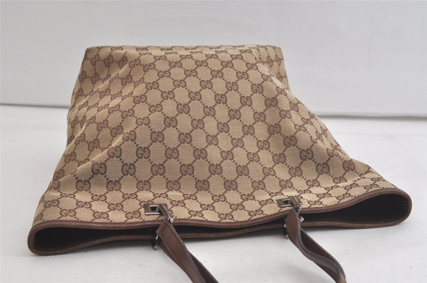 Authentic GUCCI Vintage Shoulder Tote Bag GG Canvas Leather 31243 Brown 4892K