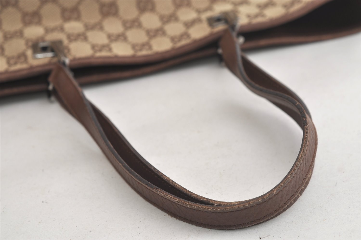 Authentic GUCCI Vintage Shoulder Tote Bag GG Canvas Leather 31243 Brown 4892K