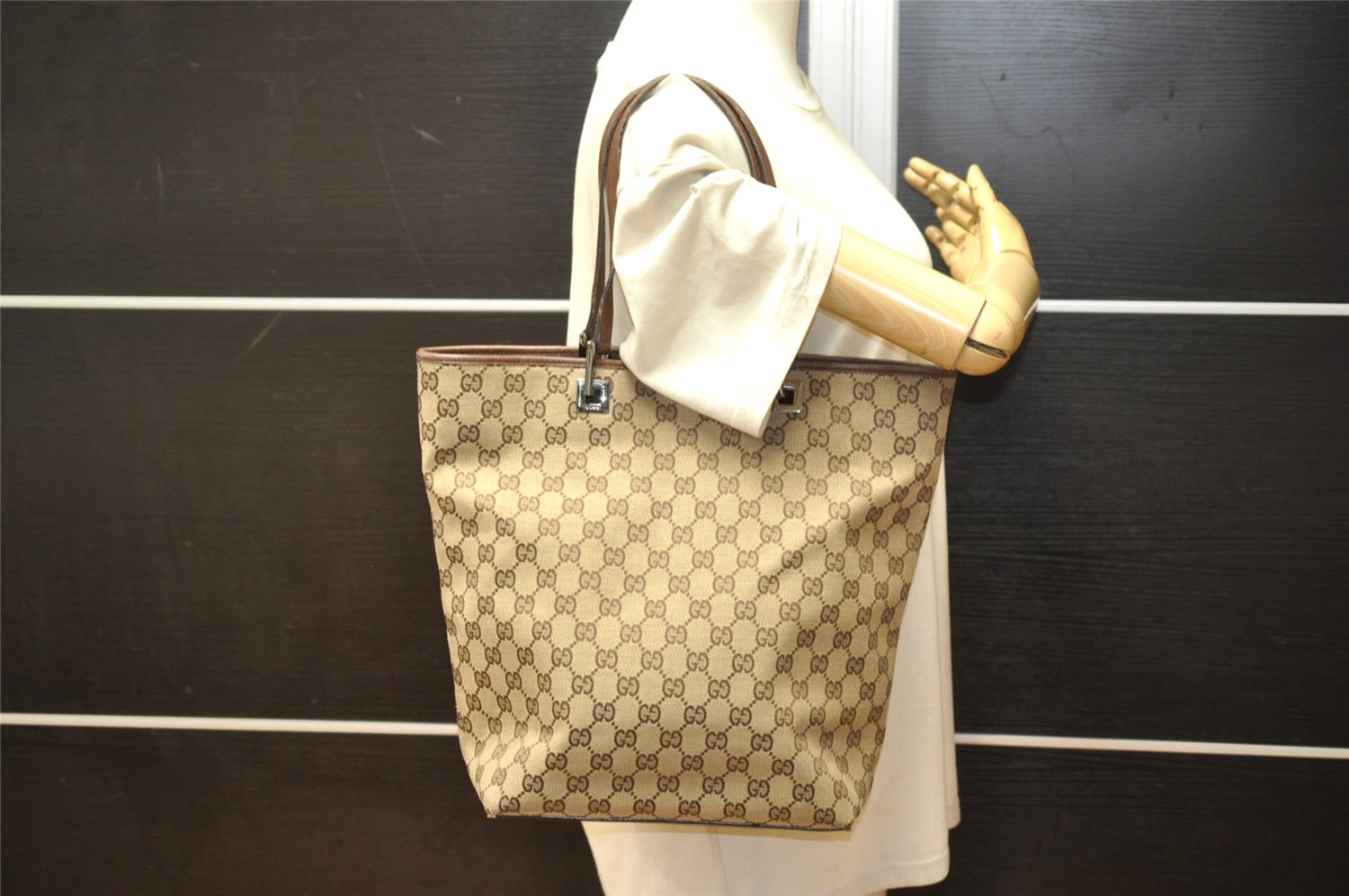 Authentic GUCCI Vintage Shoulder Tote Bag GG Canvas Leather 31243 Brown 4892K