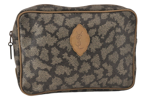 Authentic YVES SAINT LAURENT Clutch Hand Bag Purse PVC Leather Gray 4893K