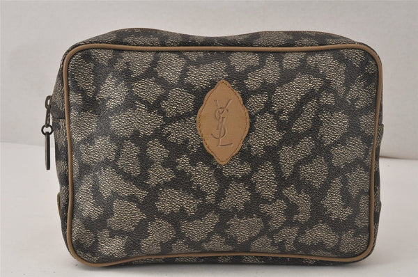 Authentic YVES SAINT LAURENT Clutch Hand Bag Purse PVC Leather Gray 4893K