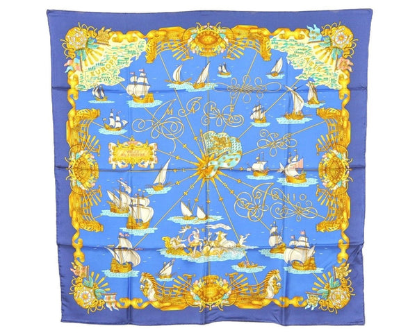 Authentic HERMES Carre 90 Scarf "VOILES DE LUMIERE" Silk Navy Box 4894J