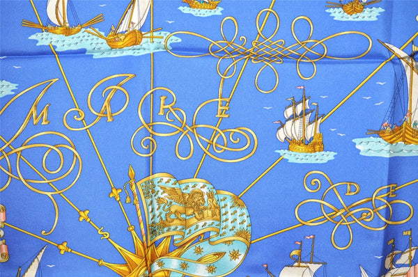 Authentic HERMES Carre 90 Scarf "VOILES DE LUMIERE" Silk Navy Box 4894J