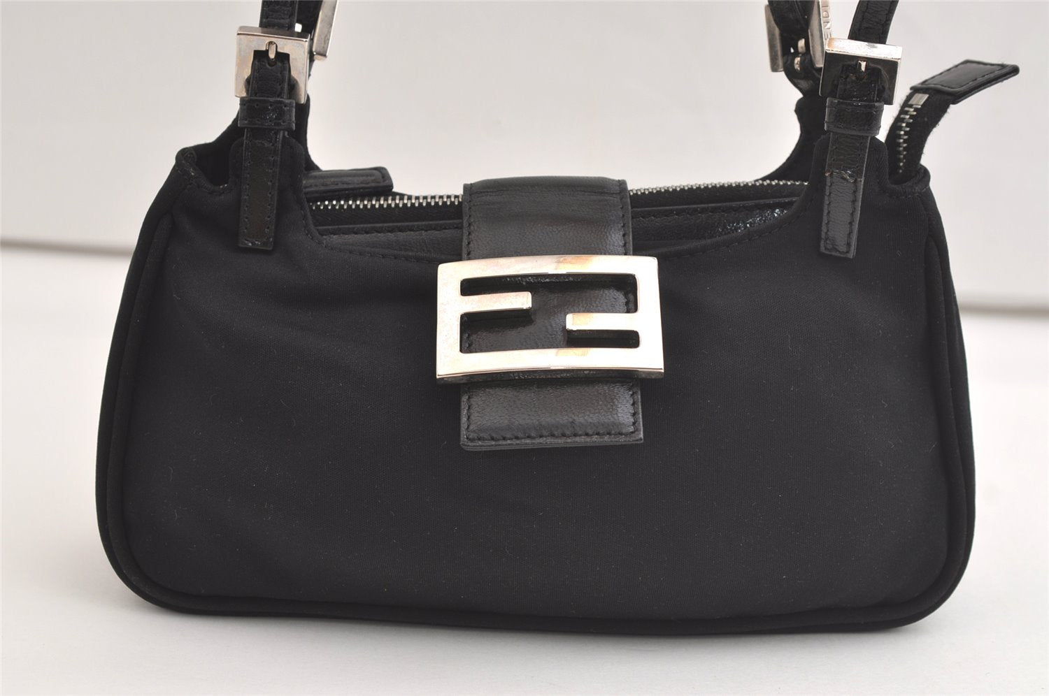 Authentic FENDI Shoulder Hand Bag Purse Jersey Leather Black 4894K