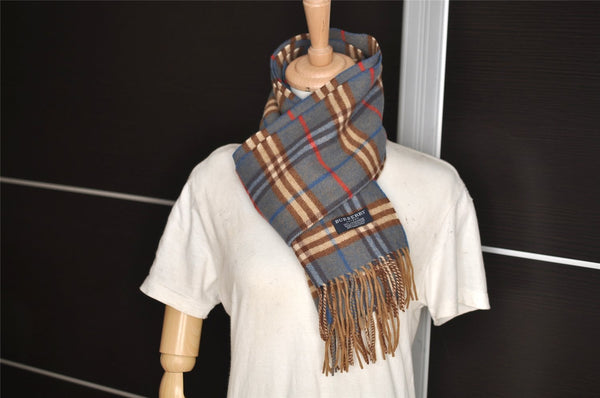 Authentic BURBERRY Vintage Check Cashmere Winter Scarf Stole Blue 4895I