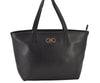 Authentic Salvatore Ferragamo Gancini Leather Tote Hand Bag Black 4895K