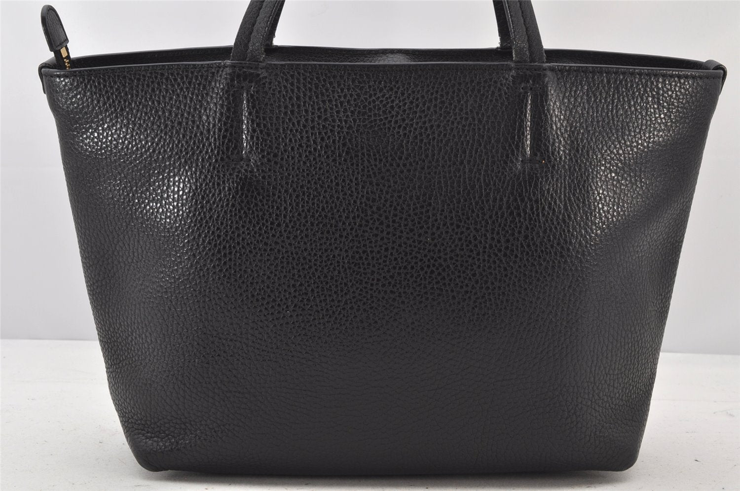 Authentic Salvatore Ferragamo Gancini Leather Tote Hand Bag Black 4895K