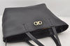 Authentic Salvatore Ferragamo Gancini Leather Tote Hand Bag Black 4895K
