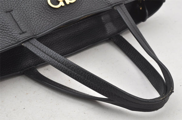 Authentic Salvatore Ferragamo Gancini Leather Tote Hand Bag Black 4895K