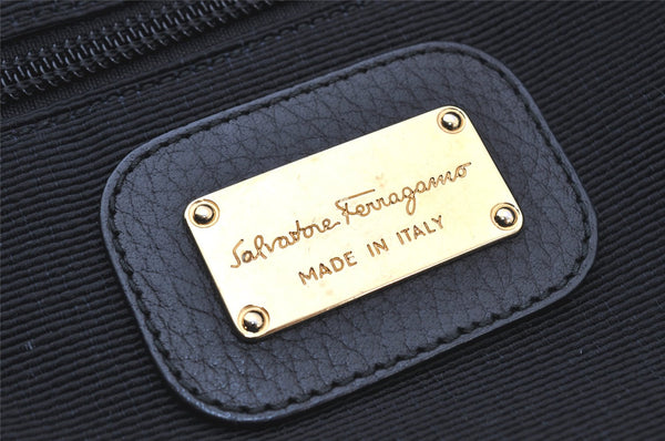 Authentic Salvatore Ferragamo Gancini Leather Tote Hand Bag Black 4895K