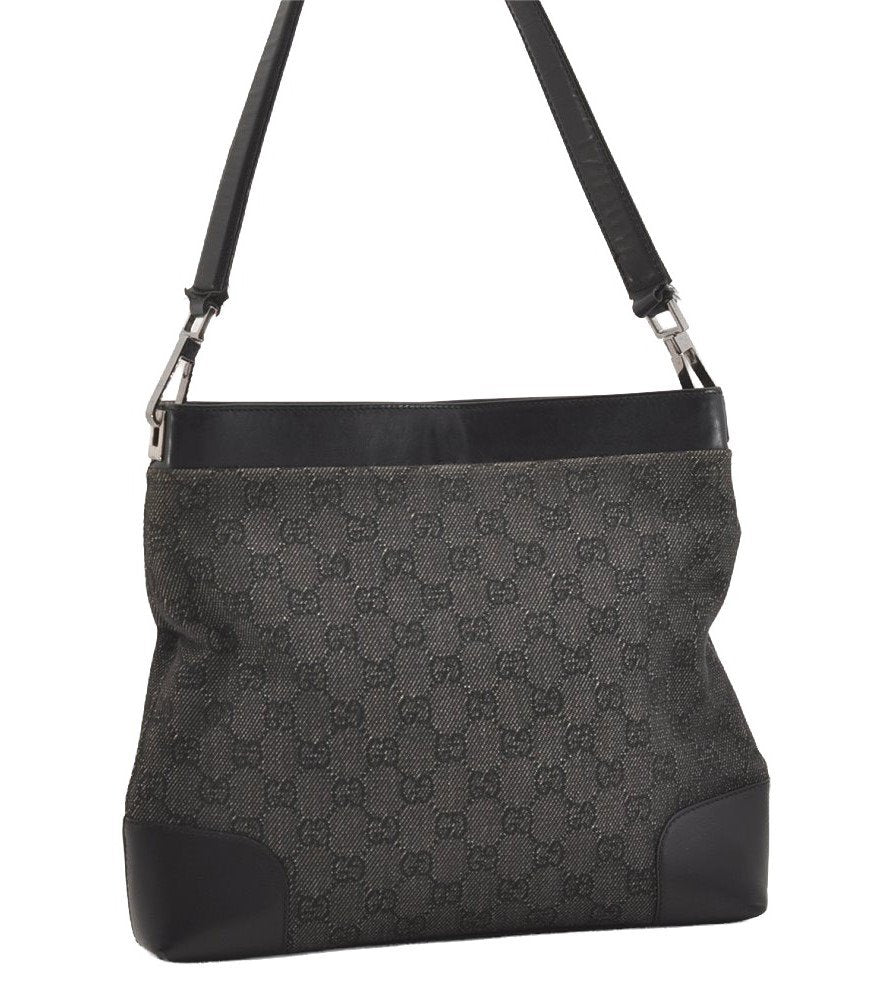 Authentic GUCCI Vintage Shoulder Bag Purse GG Canvas Leather 143745 Black 4896J