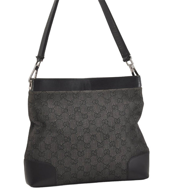Authentic GUCCI Vintage Shoulder Bag Purse GG Canvas Leather 143745 Black 4896J