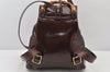 Authentic GUCCI Vintage Bamboo Drawstring Backpack Purse Enamel Brown 4896K
