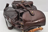Authentic GUCCI Vintage Bamboo Drawstring Backpack Purse Enamel Brown 4896K