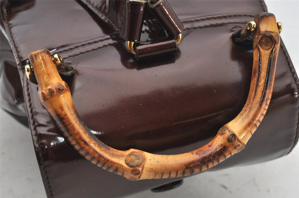 Authentic GUCCI Vintage Bamboo Drawstring Backpack Purse Enamel Brown 4896K