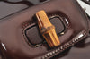 Authentic GUCCI Vintage Bamboo Drawstring Backpack Purse Enamel Brown 4896K