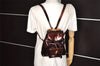 Authentic GUCCI Vintage Bamboo Drawstring Backpack Purse Enamel Brown 4896K