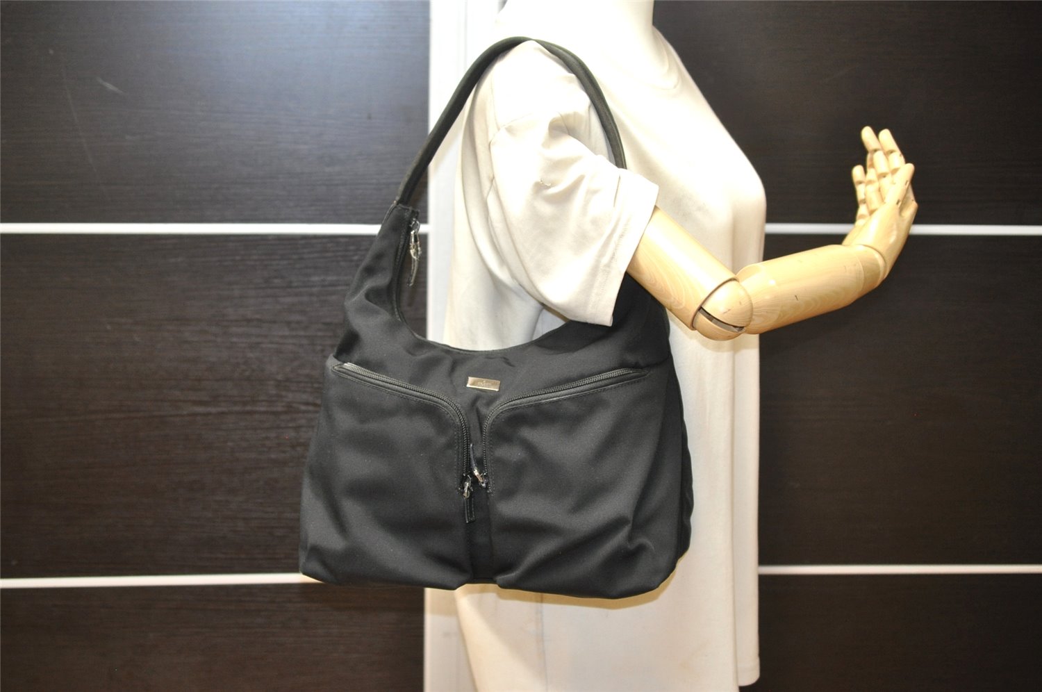 Authentic GUCCI Vintage Shoulder Hand Bag Nylon Leather 0013380 Black  4897K